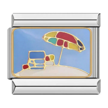 Beach Chair and Umbrella Italian Silver Charm