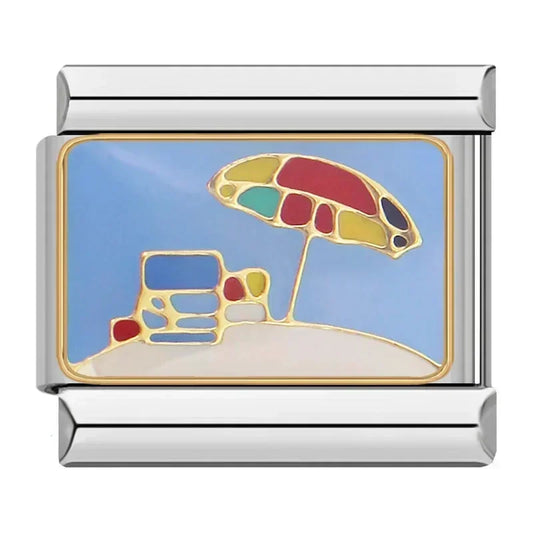 Beach Chair and Umbrella Italian Silver Charm