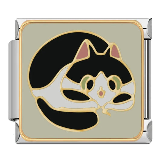 Black White Cat v1 Italian Silver Charm