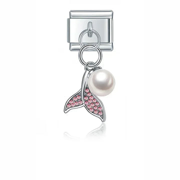 Pink Mermaid Pendant Italian Dangle Silver Charm