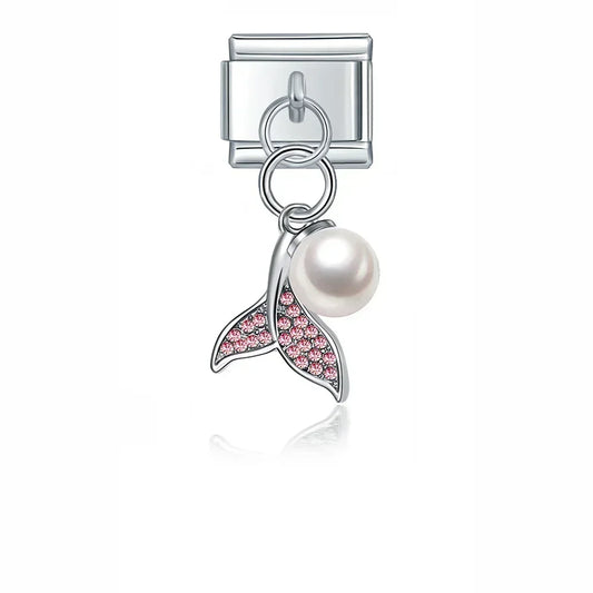Pink Mermaid Pendant Italian Dangle Silver Charm