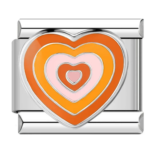Orange Heart Italian Silver Charm