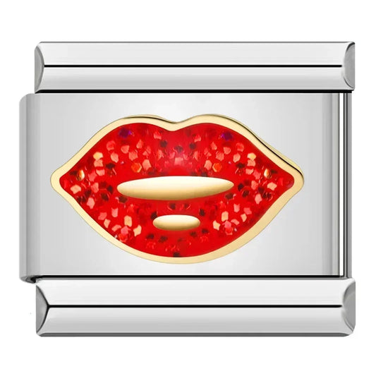 Red Lip Italian Silver Charm