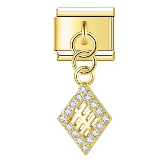 Crystal Diamond Italian Dangle Gold Charm