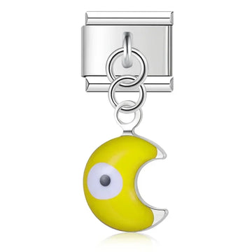 Yellow Evil Eye Moon Italian Silver Charm