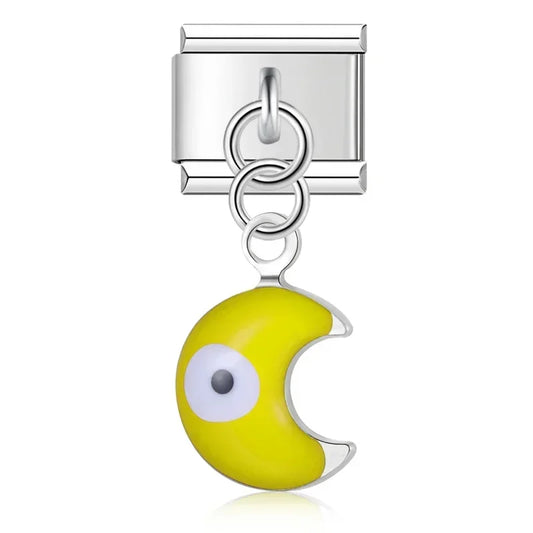 Yellow Evil Eye Moon Italian Silver Charm