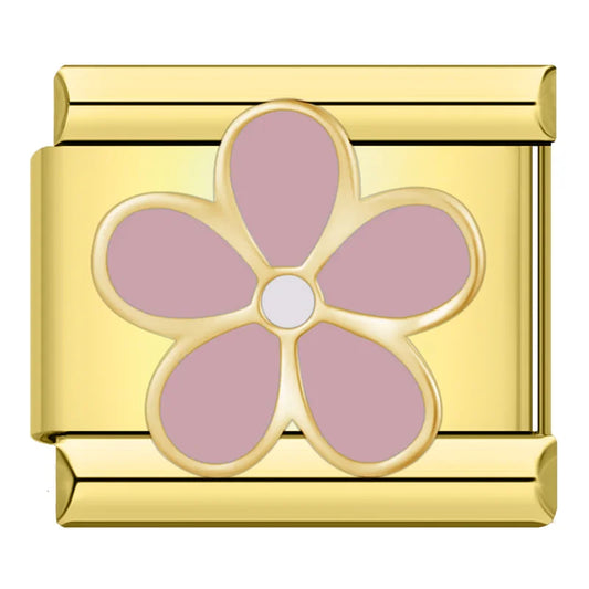 Pink Flower Italian Gold Charm