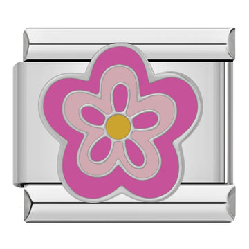 Pink Flower Italian Silver Charm