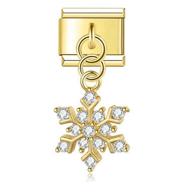 Crystal Encrusted Snowflake Italian Dangle Gold Charm