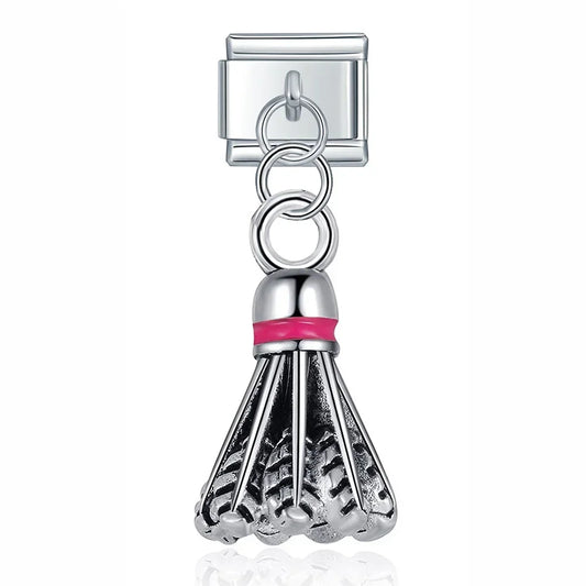 Badminton Shuttlecock Dangle Italian Dangle Silver Charm
