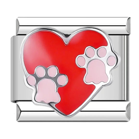 Dog's Paw Print Heart Italian Silver Charm