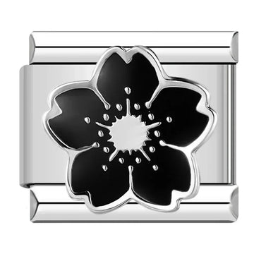 Black Flower Italian Silver Charm