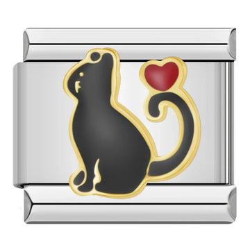Cat And Heart Italian Silver Charm