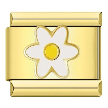 White Daisy Flower Italian Gold Charm