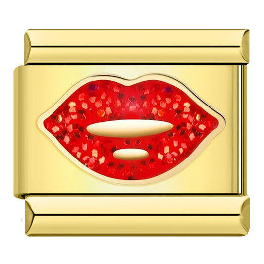 Red Lips Italian Gold Charm