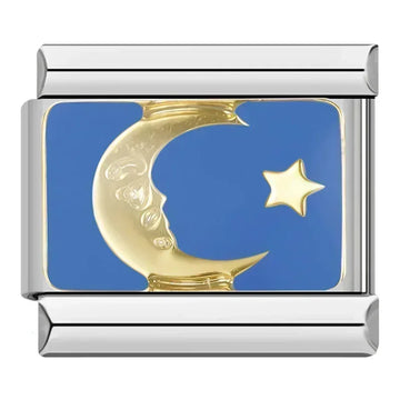 Blue Gold Moon Star Italian Silver Charm