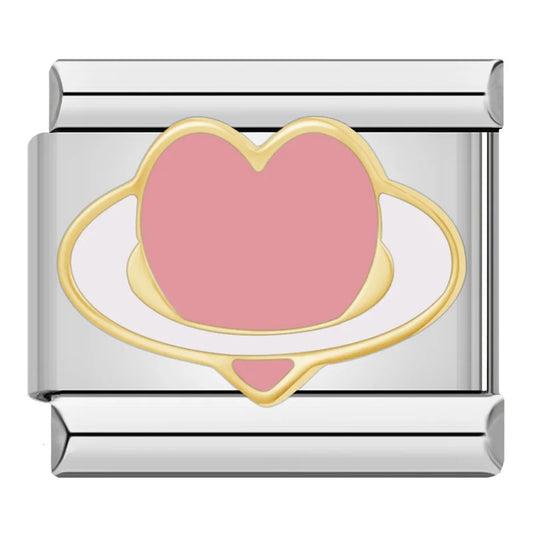 Pink Heart Planet Italian Silver Charm