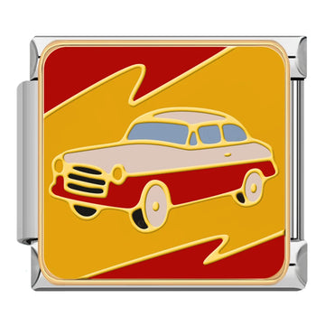 Red And Yellow Classic Car Italian Silver Charm