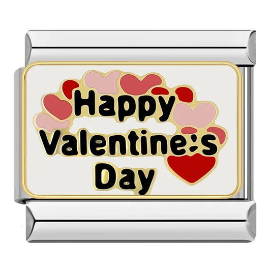 Happy Valentine's Day Italian Silver Charm