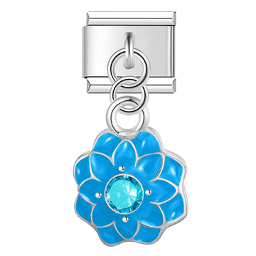 Light Blue Lotus Gemstone Dangle Italian Silver Charm