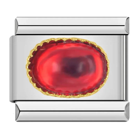 Red Oval Stone Italian Silver Charm