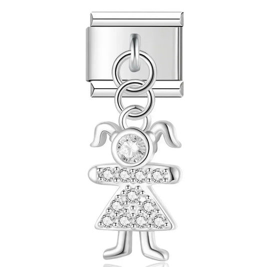 Crystal Girl v2 Italian Dangle Sliver Charm