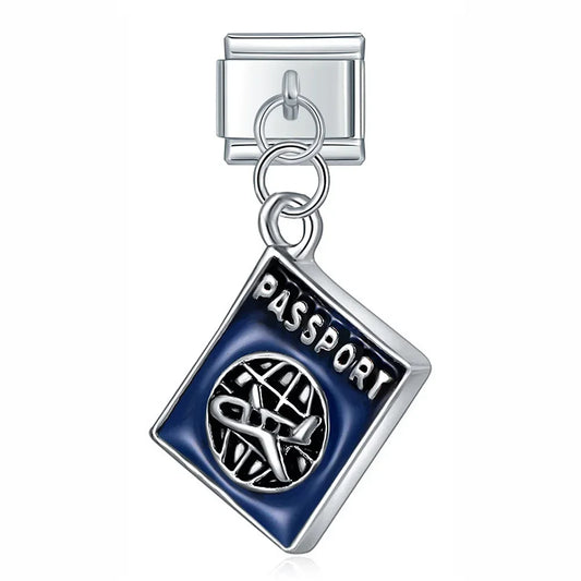 Blue Passport Italian Dangle Silver Charm