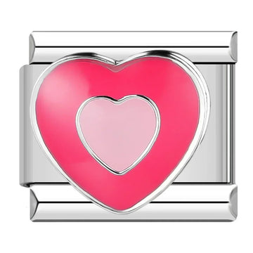 Pink Heart v3 Italian Silver Charm
