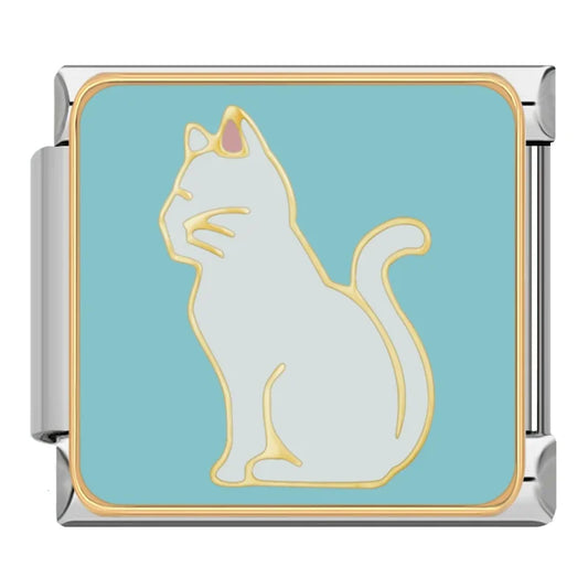 White Cat Italian Silver Charm