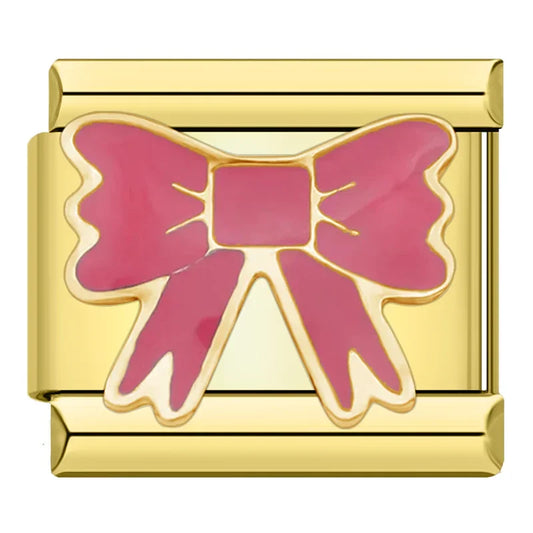Pink Bow Italian Gold Charm