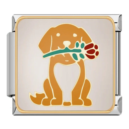 Dog With Rose Italian Silver Charm