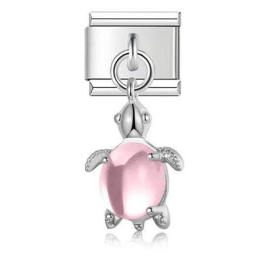 Pink Turtle Italian Dangle Silver Charm