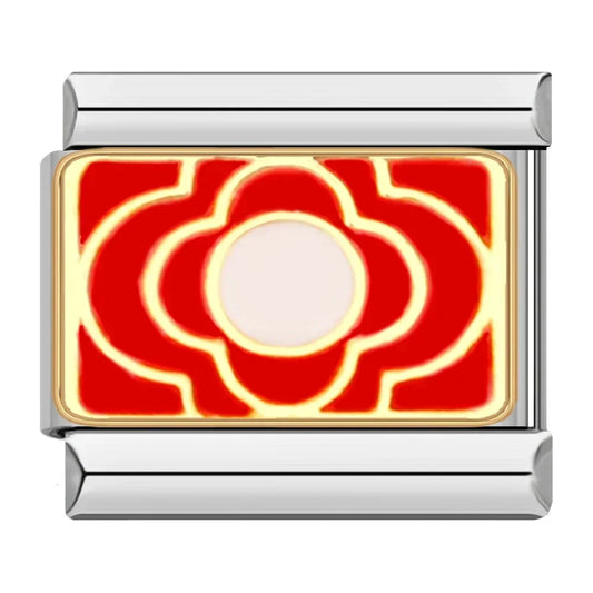 Red Flower Italian Silver Charm