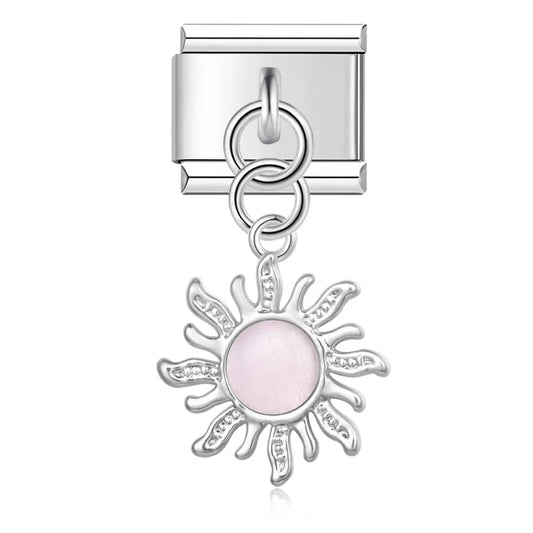 Pink Sun Dangle Italian Dangle Silver Charm