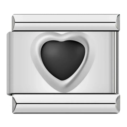 Black Heart Italian Silver Charm