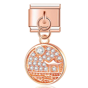 Crystal Pavé Landscape Italian Dangle Rose Charm