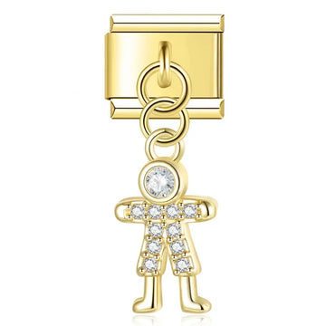 Crystal Man v1 Italian Dangle Gold Charm