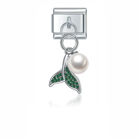 Green Mermaid Pendant Italian Dangle Silver Charm