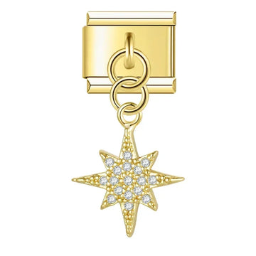 Crystal Star Italian Dangle Gold Charm