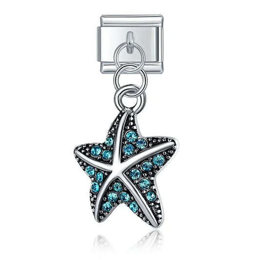 Blue Starfish Italian Dangle Silver Charm