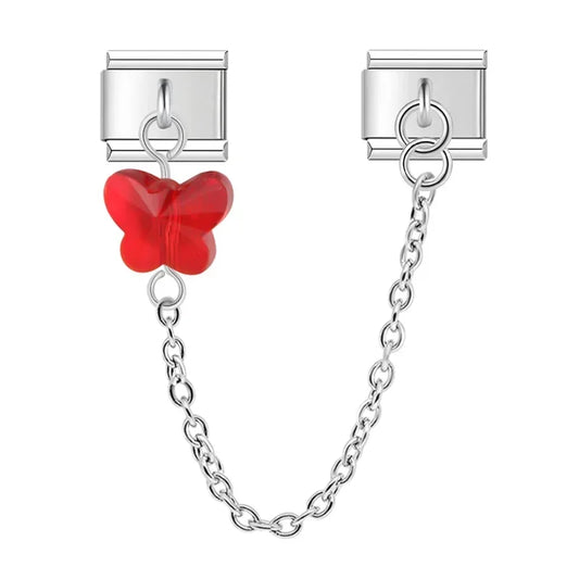 Red Butterfly Link Italian Silver Charm
