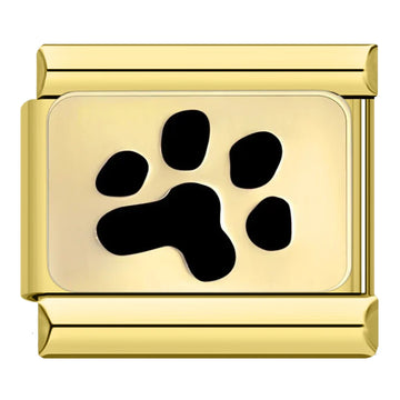 Black Paw Print Italian Gold Charm