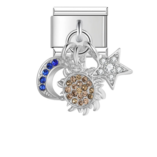 Sun Moon Star Dangle Italian Silver Charm
