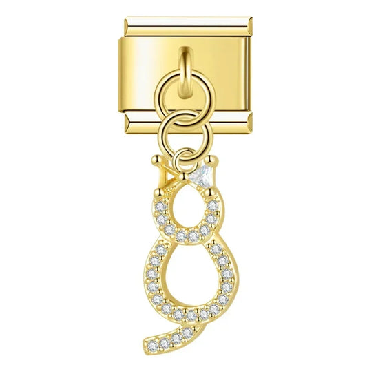 Crystal Cat v2 Italian Dangle Gold Charm