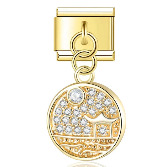 Crystal Pavé Landscape Dangle Italian Dangle Gold Charm