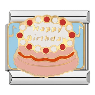 Happy Birthday Cake v3 Italian Silver charm