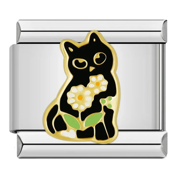 Flowers And Cat Italian Silver Charm