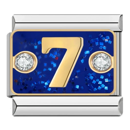 Lucky Gold Number Seven Italian Silver Charm