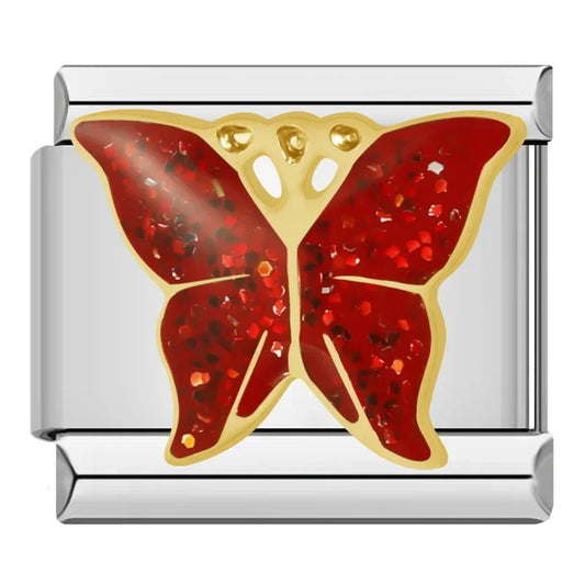 Red Butterfly Italian Silver Charm