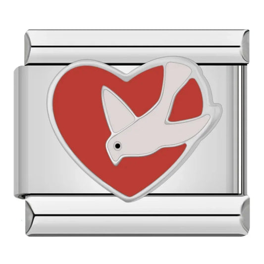 Heart Peace Dove Italian Silver Charm